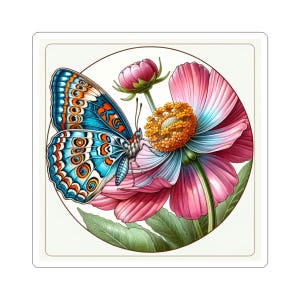 Stickers papillons et fleurs aux couleurs vives, Stickers art nature, décoration pour ordinateur portable, décoration botanique, cadeau pour les amoureux de la nature