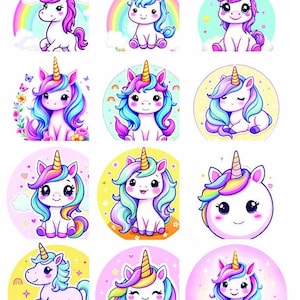 36 pegatinas circulares de unicornio, bonitas pegatinas redondas pastel para diarios, planificadores, álbumes de recortes, botellas de agua, fiestas de cumpleaños, decoración para portátiles.