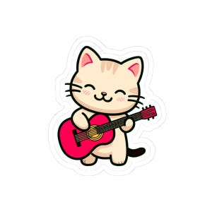 Adorable Cat Guitar Kiss-Cut Stickers, Cute Cat Decals, Pet Lover Gifts, Laptop Stickers, Fun Decor for Kids, Cat Lover Accessories