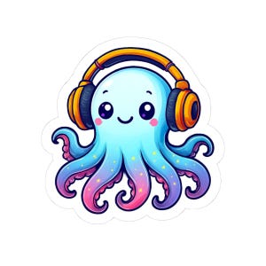 Autocollants mignons de musique de poulpe de <br> Profitez-en ! Décoration amusante pour ordinateur portable, oeuvres d'art océaniques, chambre d'enfants, cadeaux pour mélomanes, articles de fête