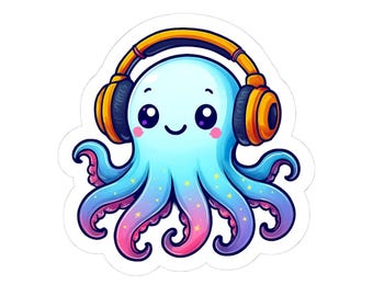 Cute Octopus Music Kiss-Cut Stickers | Fun Laptop Decor, Ocean Art, Kids Room, Gifts for Music Lovers, Party Favors