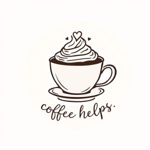 Coffee Helps Sticker – Minimalist Coffee Cup Vinyl Decal for Coffee Lovers, Laptops, and Water Bottles
