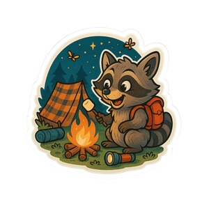 Camping Raccoon Stickers, Fun Outdoor Decals, Nature Themed Stickers, Cute Animal Stickers, Adventure Laptop Decor, Gifts for Nature Lovers