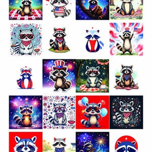 Ensemble de 18 autocollants raton laveur pour le jour de l'indépendance – Adorables autocollants patriotiques pour le 4 juillet, scrapbooking, agendas, bouteilles d'eau, ordinateurs portables, fête