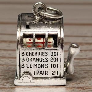 Slot Machine Charm: Vintage Sterling Silver - Enameled Casino Design
