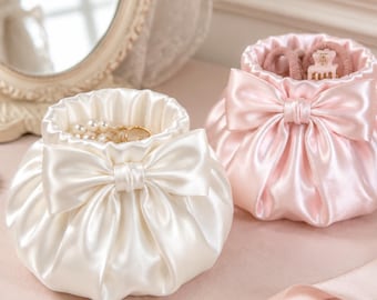 Coquette Bow Jewelry Organizer, Ruffle Vanity Storage Bowl, Trinket Holder for Rings and Hair Accessories, Girly Bedroom Decor