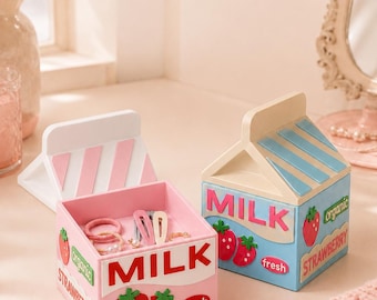 Aufbewahrungsbox aus Erdbeermilchkartons, Kawaii-Schreibtischorganizer, Geschenk für Teenager-Mädchen und Freundinnen