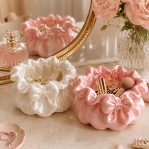 Coquette Bow Jewelry Organizer, Ruffle Vanity Bowl, Bedroom Trinket Dish