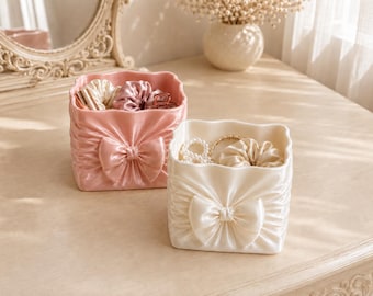 Bow Vanity Organizer, Coquette Makeup Storage Basket, Hair Accessory Holder, Girly Bedroom Decor, Cute Gift for Her