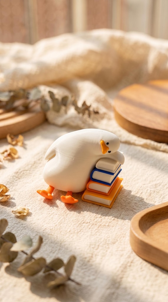 Book Lover Gift, Tired Duck Figurine, Reading Nook Decor, Funny Desk Decor, Burnout Gift, Mental Health Gift