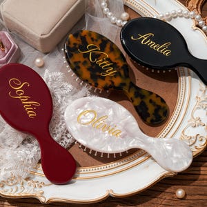 Personalized Name Hair Comb, Custom Bridesmaid Gift, Engraved Acetate Fiber Brush