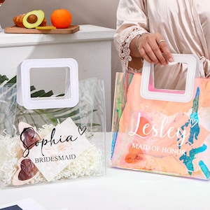 Custom Name Clear Gift Bags With Handle, Bachelorette Party Bag, Bridal Party Gift Bag, Gift Bag For Birthday Party, Wedding Gift Bag