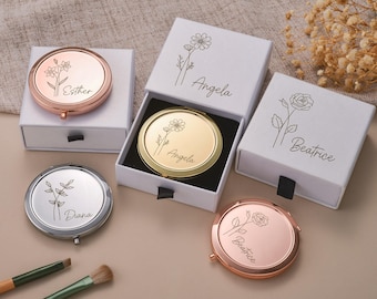 Custom Pocket Makeup Mirror, Personalized Bridesmaids Makeup Mirror, Delicate Engraved Compact Mirror, Bridesmaid Gift, Bridal Party Gifts