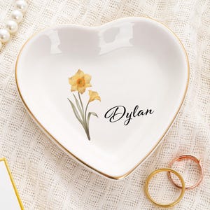 Gepersonaliseerde geboorte bloem sieraden schotel, aangepaste naam ring schotel, sieraden schotel voor vrouwen, bruidsmeisje ring schotel, verjaardagscadeaus, cadeau voor haar