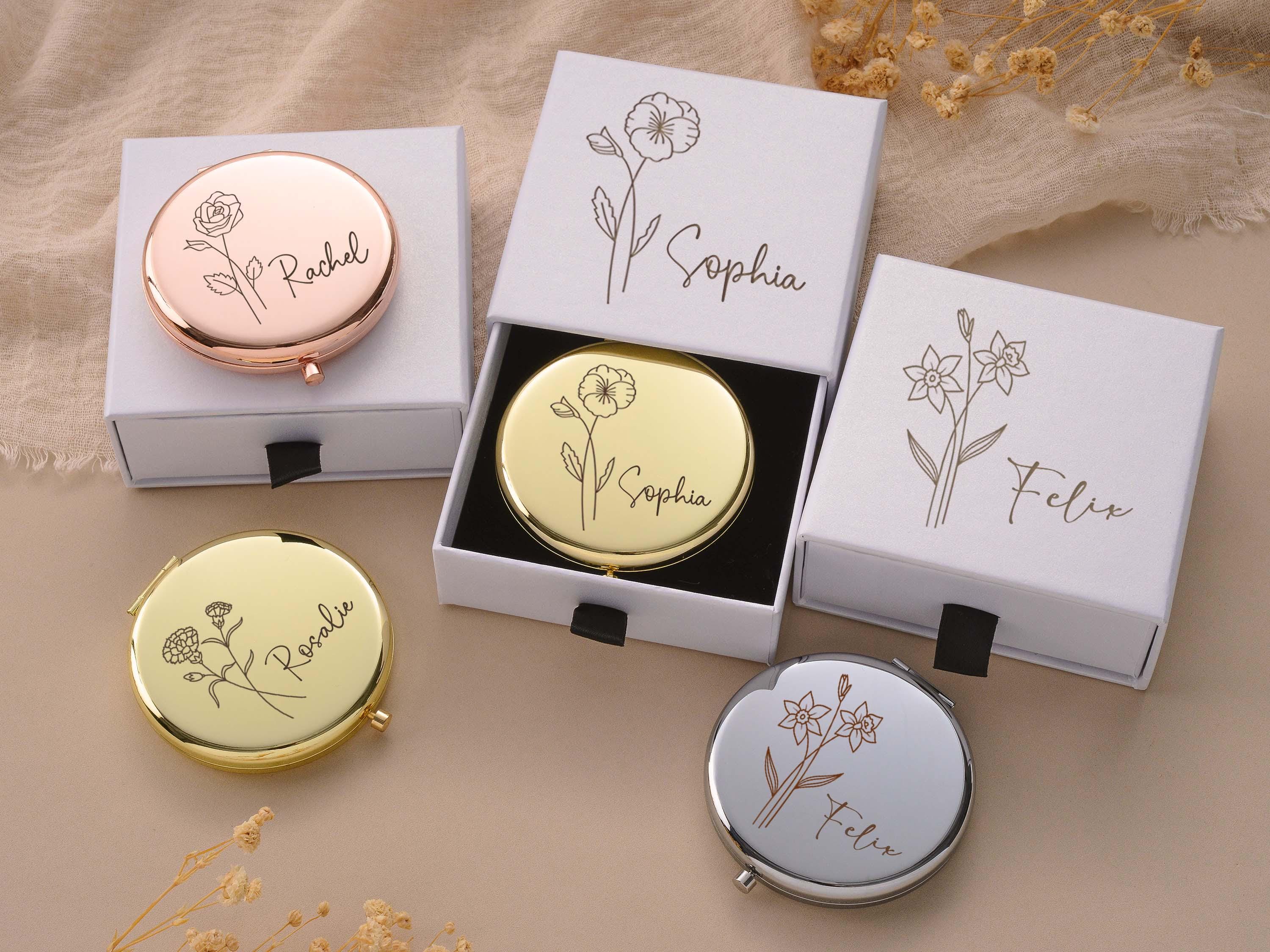 Personalized Bridesmaid Mini Makeup Mirror, Birthday Gift For Her, Engraved Pocket Mirror, Gifts for Bridesmaid Proposal, Bridal Party Gifts