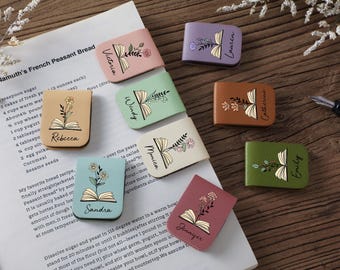 Segnalibro magnetico personalizzato con fiore di nascita, segnalibro in pelle con fiore di nascita e nome, segnalibro con nome personalizzato, regalo di compleanno per amanti dei libri