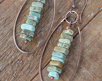 Turquoise earrings, turquoise jewelry, copper jewelry, boho dangle earrings, southwestern jewelry, bohemian earrings, bohemian jewelry