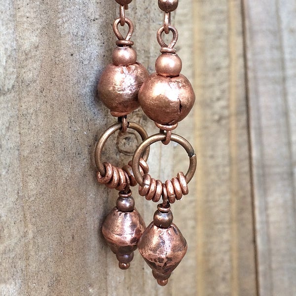 Ethnic Copper Dangle Earrings, Rustic Copper Jewelry, Bohemian Style Earrings, Copper Dangle Drop Earrings