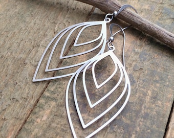Antiqued Silver Dangle Teardrop Earrings, Lightweight Boho Earrings