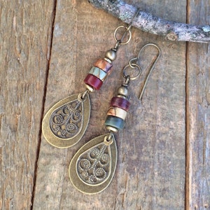 Red Creek Jasper Earrings, Boho Dangle Teardrop Earrings, Earthy Stone Earrings, Brass Drop Earrings, Bohemian Jewelry, Jasper Jewelry