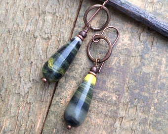 Bumblebee Jasper Earrings, Unique Mineral Stone Teardrop Earrings, Black Yellow Stone Jewelry, Small Drop Earrings, Bumblebee Jasper Jewelry