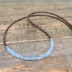 Dainty Aquamarine Beaded Necklace: Minimalist Copper Jewelry