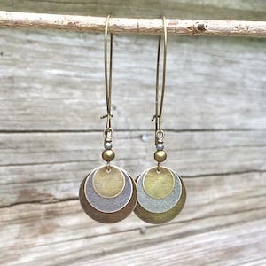 Brass Boho Earrings, Brass Silver Long Earrings, Long Bohemian Dangle Earrings, Boho Jewelry, Brass Jewelry, Long Dangle Earrings