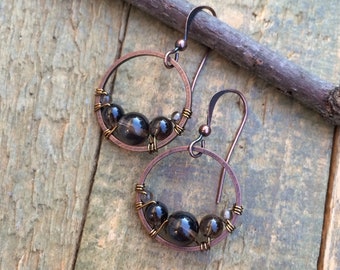 Smoky Quartz Earrings, Small Hoop Earrings, Birthstone Jewelry, Brown Neutral Stone Earrings, Minimalist Hoop Earrings, Smoky Quartz Jewelry