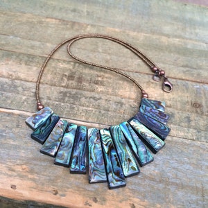 Abalone Statement Necklace, Shell Bib Necklace, Womens Holiday Gift Jewelry, Abalone Jewelry, Beach Jewelry, Natural Shell Necklace