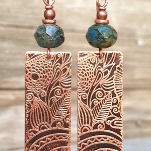 Etched Copper Earrings, Copper Jewelry, Ethnic Inspired Earrings, 7th Anniversary Gift Women, Unique Copper Jewelry, Copper Etched Jewelry image 2