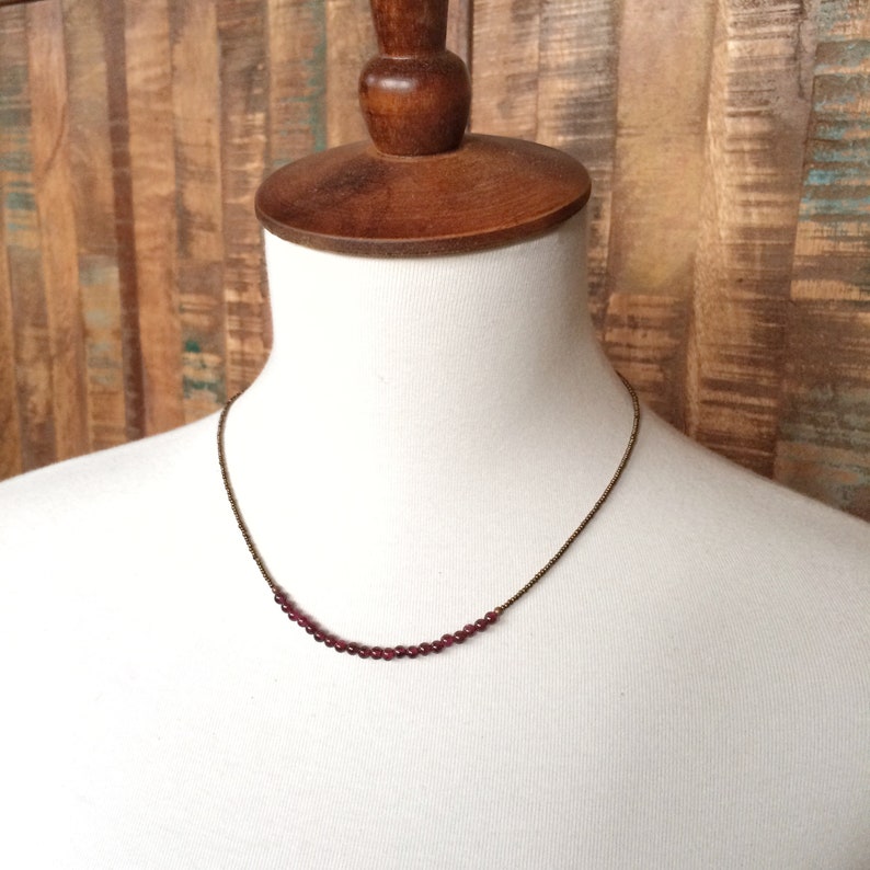 Minimalist Garnet Necklace, Layering Necklace, Holiday Gift for Her, Garnet Choker Necklace, January Birthstone Jewelry, Beaded Necklace image 4