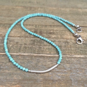 Hill Tribe Silver Turquoise Necklace, Tiny Turquoise Choker, Dainty Turquoise Necklace, Layering Necklace, Bead Necklace, Beaded Jewelry