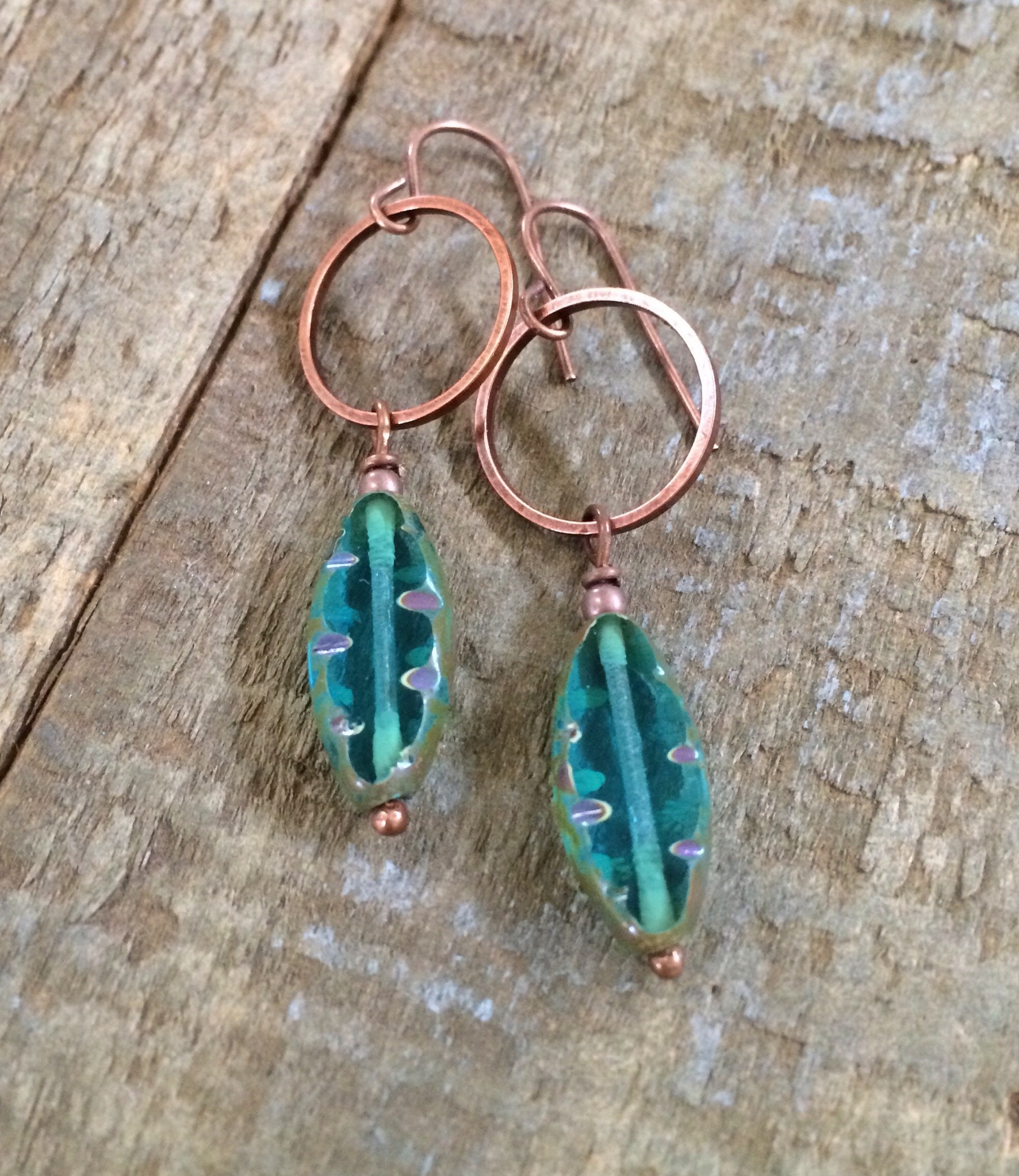 Copper Blue Glass Earrings Copper Anniversary Gift Copper Etsy