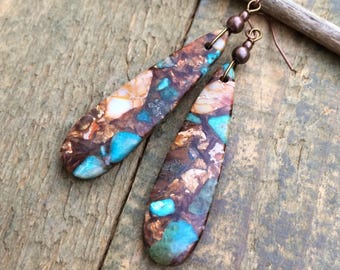 Colorful Sediment Jasper Teardrop Earrings, Long Statement Earrings, OOAK Jasper Stone Jewelry, Gift for Her, Jewelry Gift for Women