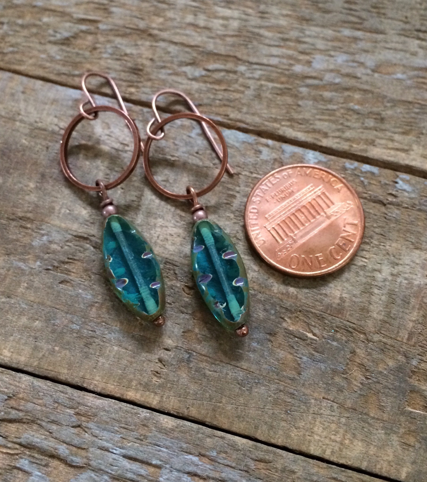 Copper Blue Glass Earrings Copper Anniversary Gift Copper Etsy