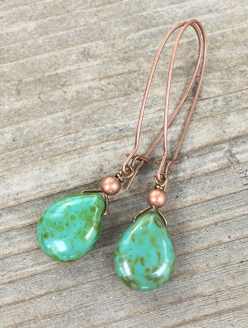 Long Drop Earrings Copper Long Earrings Colorful Drop Etsy