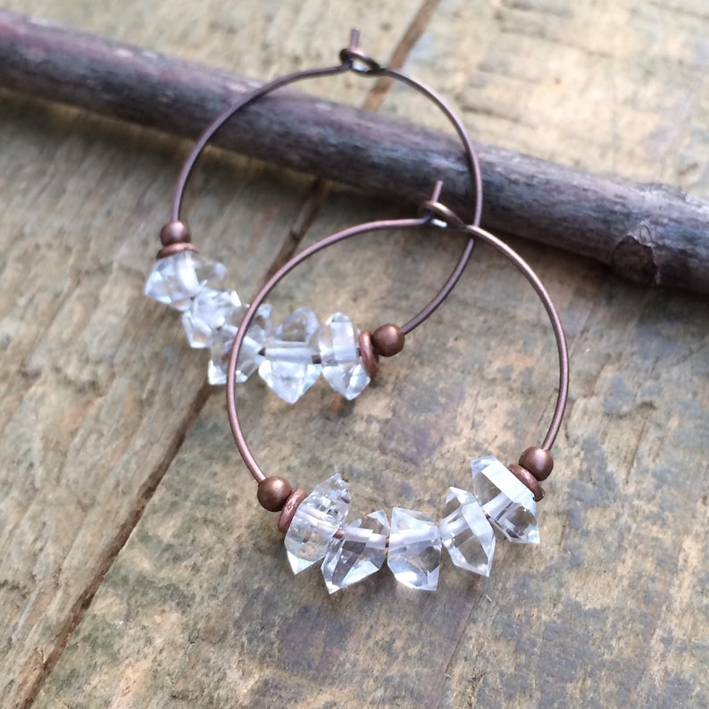 Herkimer Diamond Earrings, Ethically Sourced Stone Earrings, April Birthstone Jewelry, Sustainable Eco-friendly Gift image 1