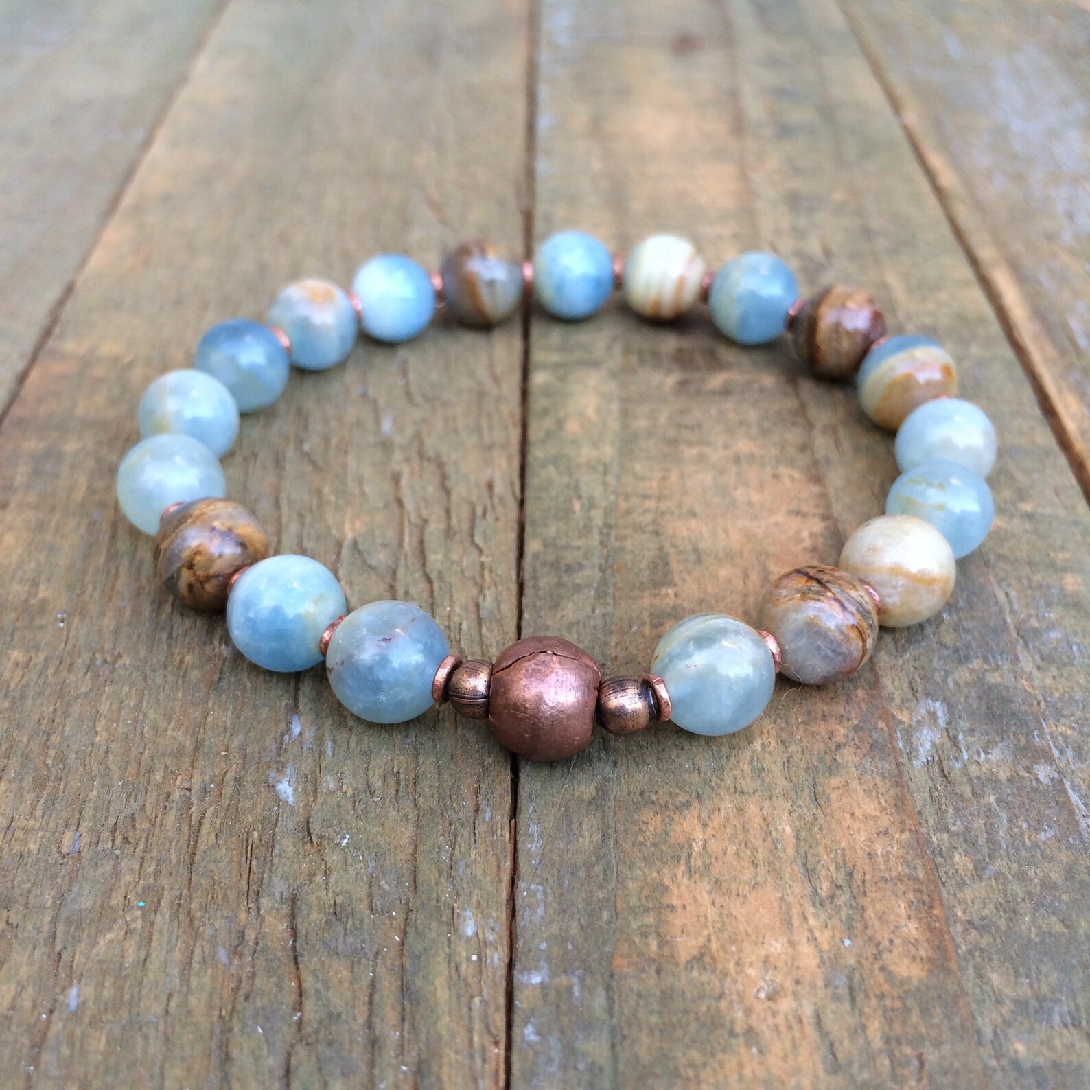 Blue Calcite Bracelet Beaded Stone Stretch Bracelet Unisex - Etsy