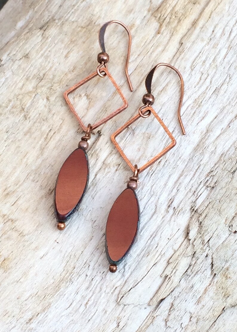 Burnt Orange Dangle Earrings Geometric Copper Jewelry Etsy