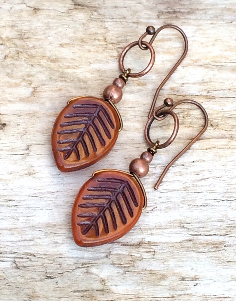 Orange Boho Earrings Leaf Earrings Orange Jewelry Boho Etsy