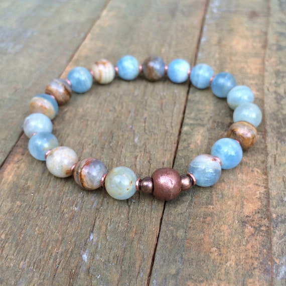 Blue Calcite Bracelet Beaded Stone Stretch Bracelet Unisex
