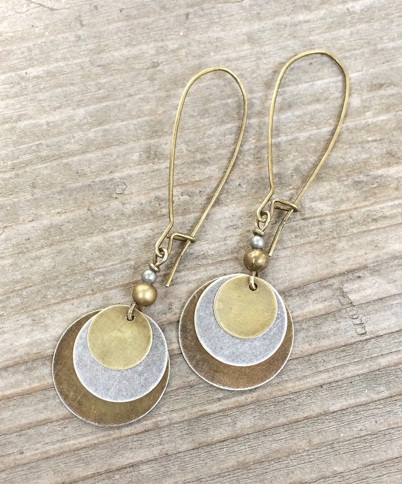 Brass Boho Earrings Brass Silver Long Earrings Long Bohemian Etsy