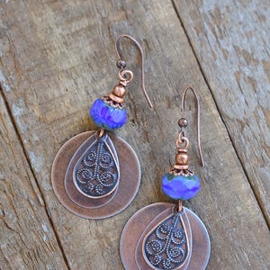 Boucles d'oreilles bohèmes, boucles d'oreilles pendantes bohèmes, boucles d'oreilles pendantes en cuivre, bijoux bohèmes, boucles d'oreilles bleues, bijoux bleus, cadeau pour elle image 4