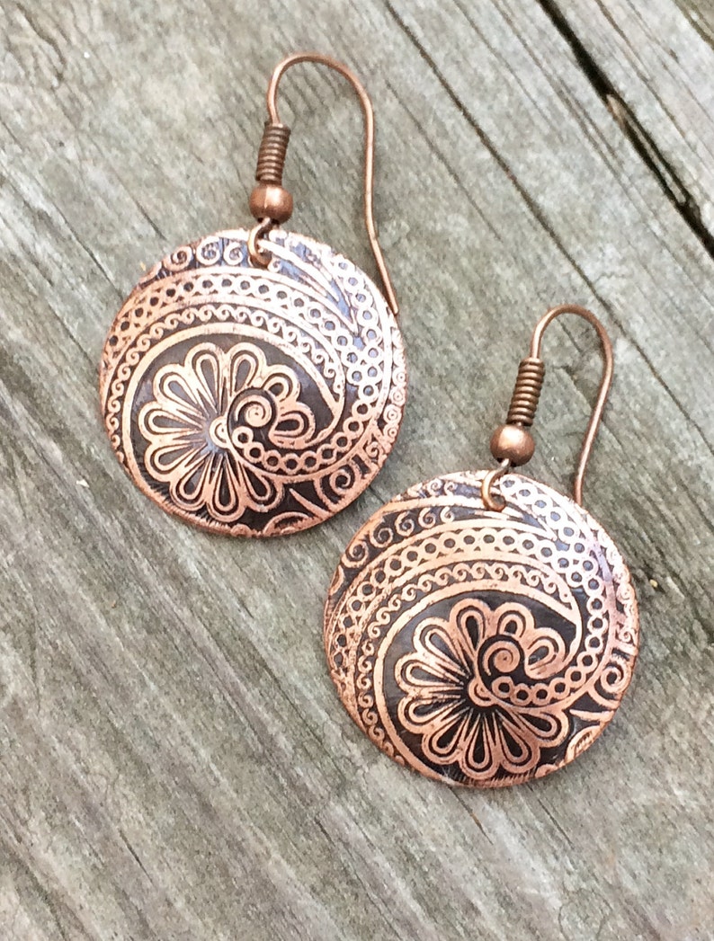 Etched Copper Earrings Copper Jewelry 7th Anniversary Gift Etsy