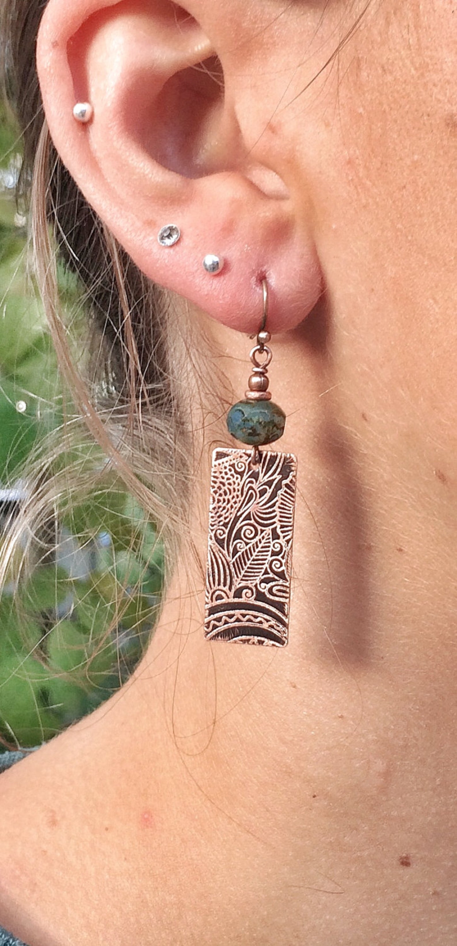 Etched Copper Earrings Copper Jewelry Ethnic Inspired Etsy