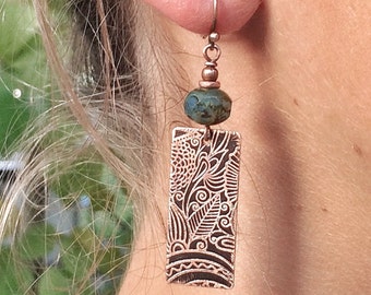 Acid etched copper necklace with apatite gemstones – Artisan Jewelry by  Erica Gooding
