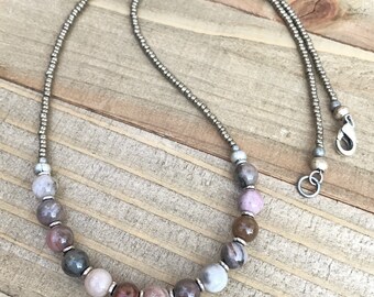 Petrified Wood Necklace Boho Beaded 