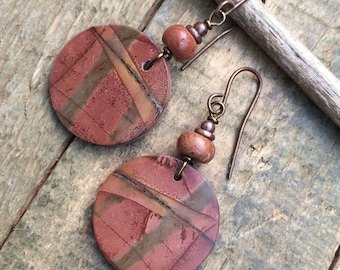 Artsy Jasper and Copper Dangle Drop Earrings, Earthy Colorful Jewelry