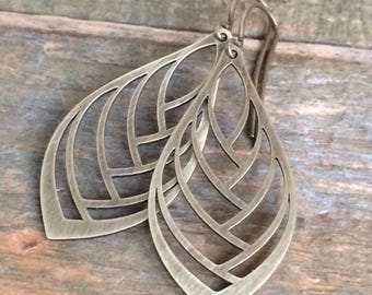 Brass Leaf Cutout Dangle Earrings, Dainty Leaf Jewelry, Nature Inspired Gift