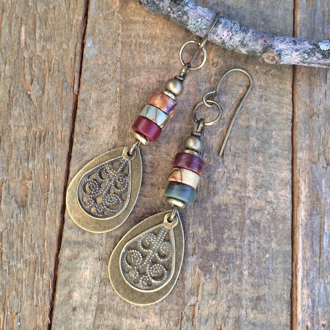 •STRAY• red creek jasper tear + silver earrings